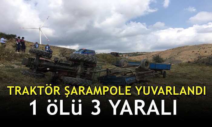 Traktör şarampole yuvarlandı: 1 ölü 3 yaralı