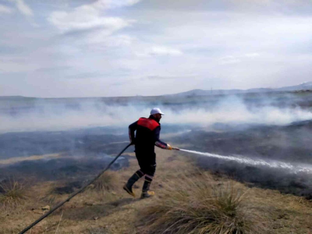 Merada çıkan yangında 3 dönüm alan zarar gördü