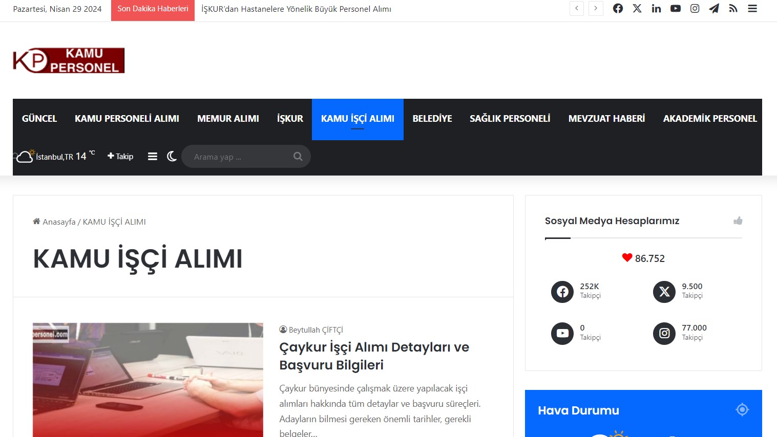 Çeşitli Sektörlerden Kamu İş İlanları